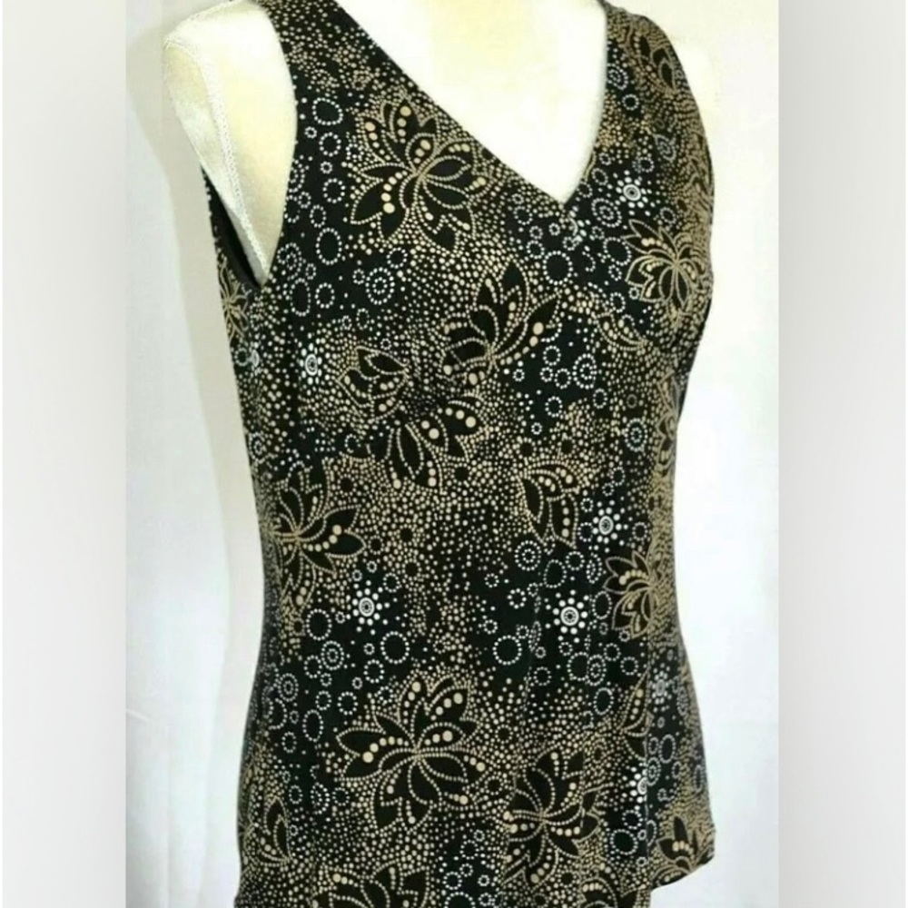 Talbots Pure Silk Top Sleeveless Black White Beige Smoothing/ fully line…